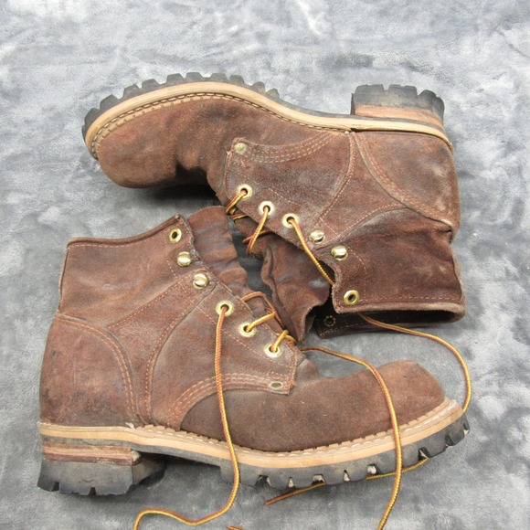 Georgia Logger Boots Mens 8.5? Brown Suede Leather Ankle Lace Up Work‎ Outdoor